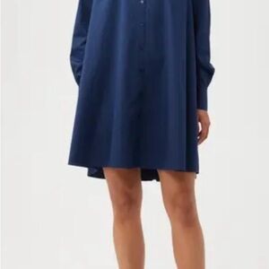 Trina Turk Dress Tull’s Long Sleeve Cotton Shirtdress Navy Blue Size 14 NWT